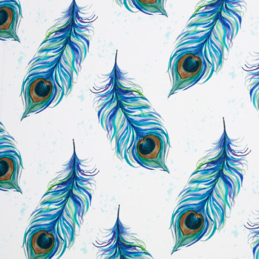 Viskosewebstoff - "feathers by Christiane Zielinski" - weiss / blau