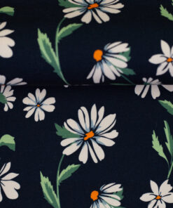 Viskosejersey - "Sizilien" Blumen - blau / weiss