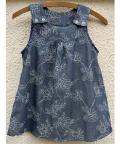 Baumwolle Jeansoptik bestickt - blau / weiss