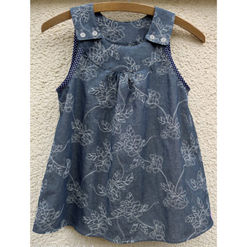 Baumwolle Jeansoptik bestickt - blau / weiss