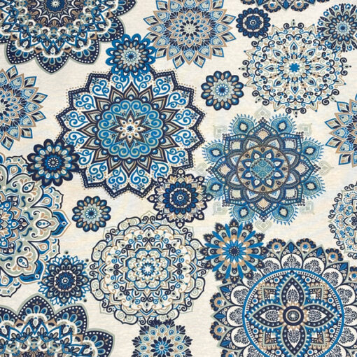 50 cm beschichtete Baumwolle - Mandala - blau / weiss