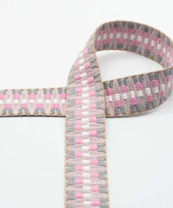 Gurtband 40 mm - Baumwolle/ Polyester rosa / grau