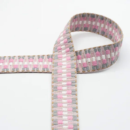Gurtband 40 mm - Baumwolle/ Polyester rosa / grau