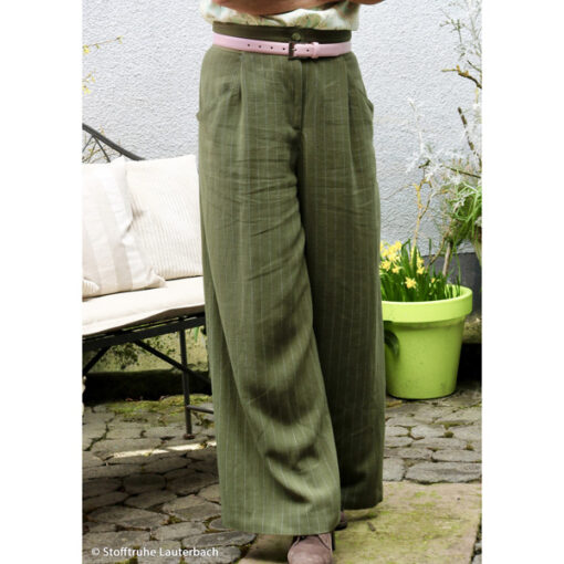 Viskose / Leinen Nadelstreifen - khaki