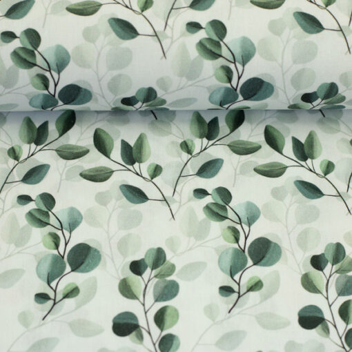 Baumwolle - Eucalyptus - weiss / grün