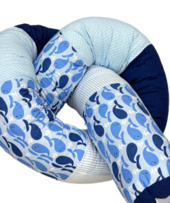 Einzelstück 2m50m ! Bettschlange Hellbau / dunkelblau Wale